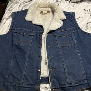 Wrangler Blue Denim Vest with Sherpa Lining